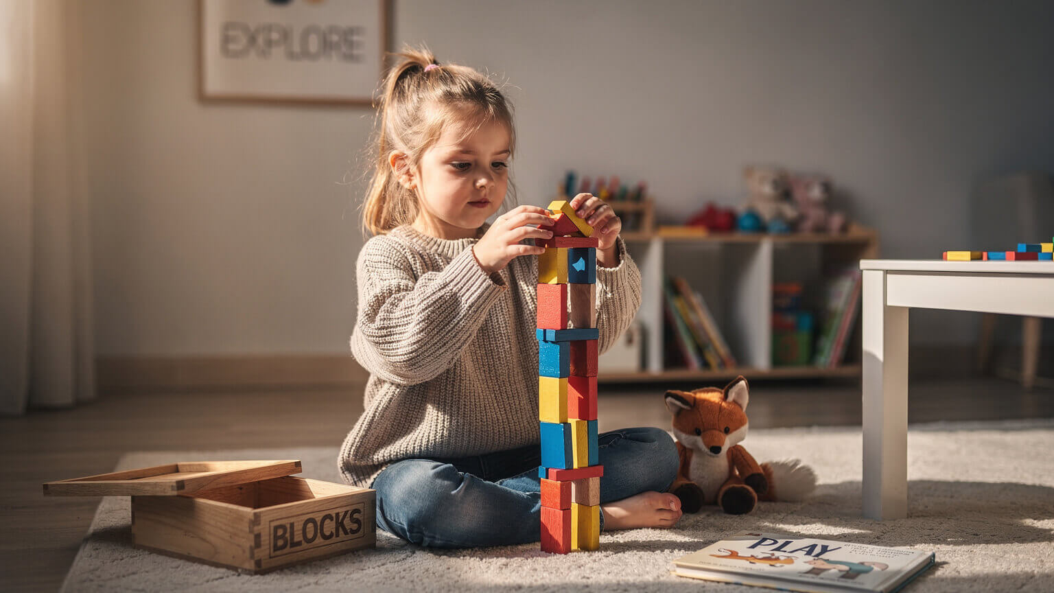 little-girl-building-creative-toy-tower