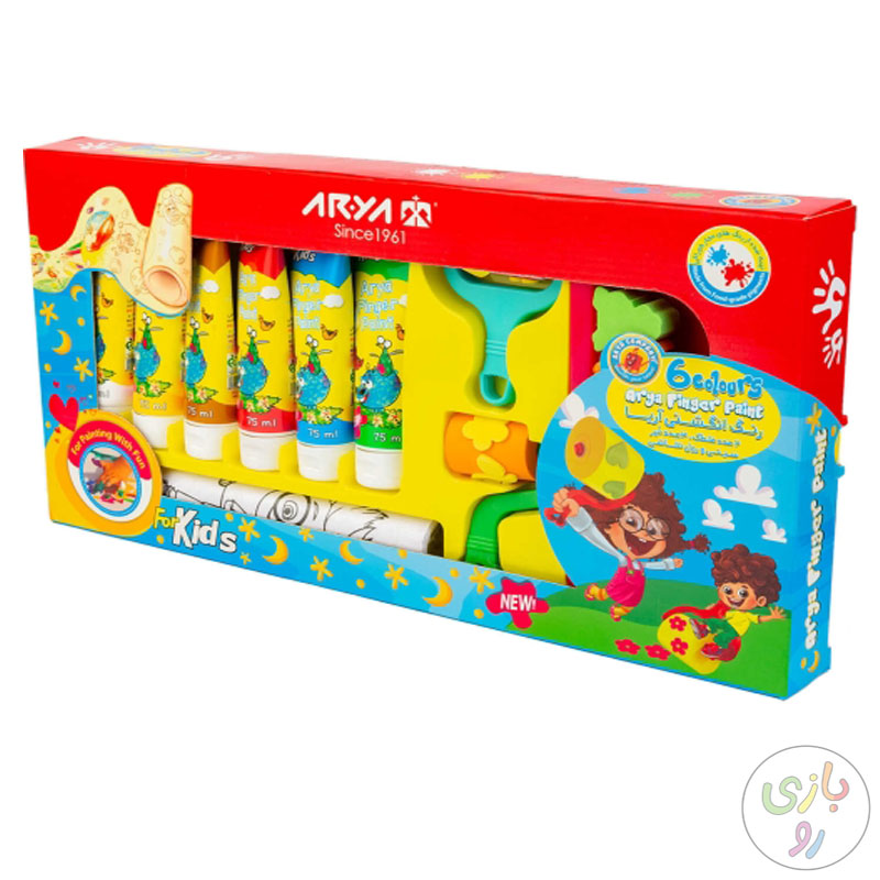 رنگ انگشتی کودک ۶ رنگ | همراه مهر غلتکی و رول نقاشی